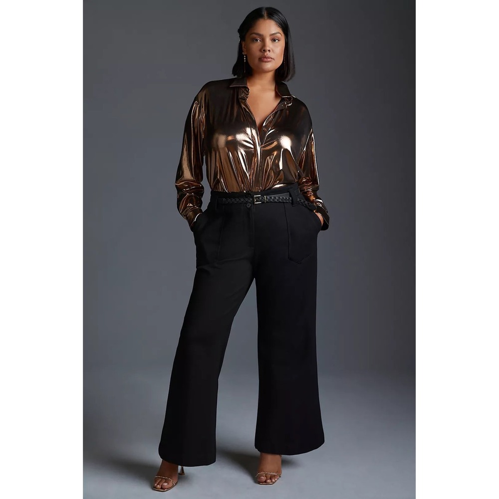 Maeve Anthropologie Naomi Wide boot Leg Pants Black High Rise Trouser see notes*